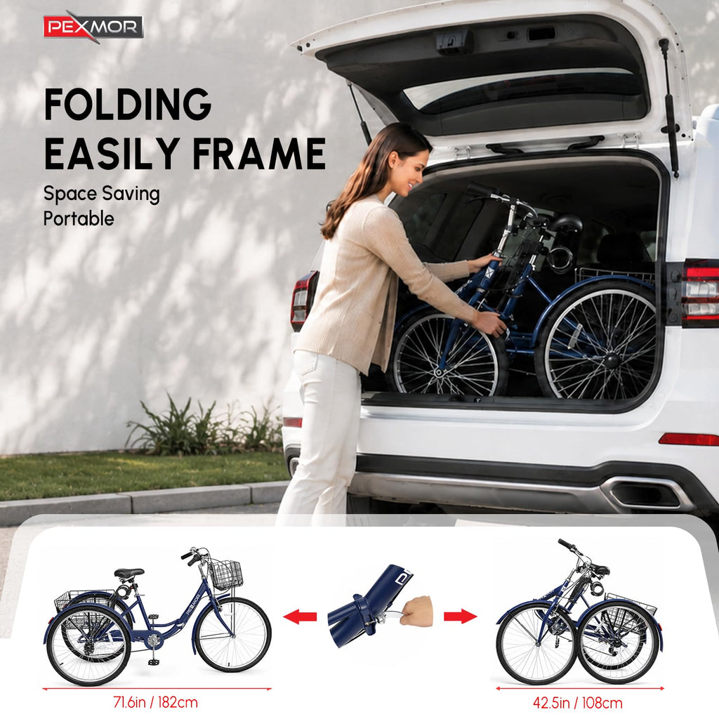 24/26 Inch 7 Speed Adult Tricycle with Folding Basket Y408
