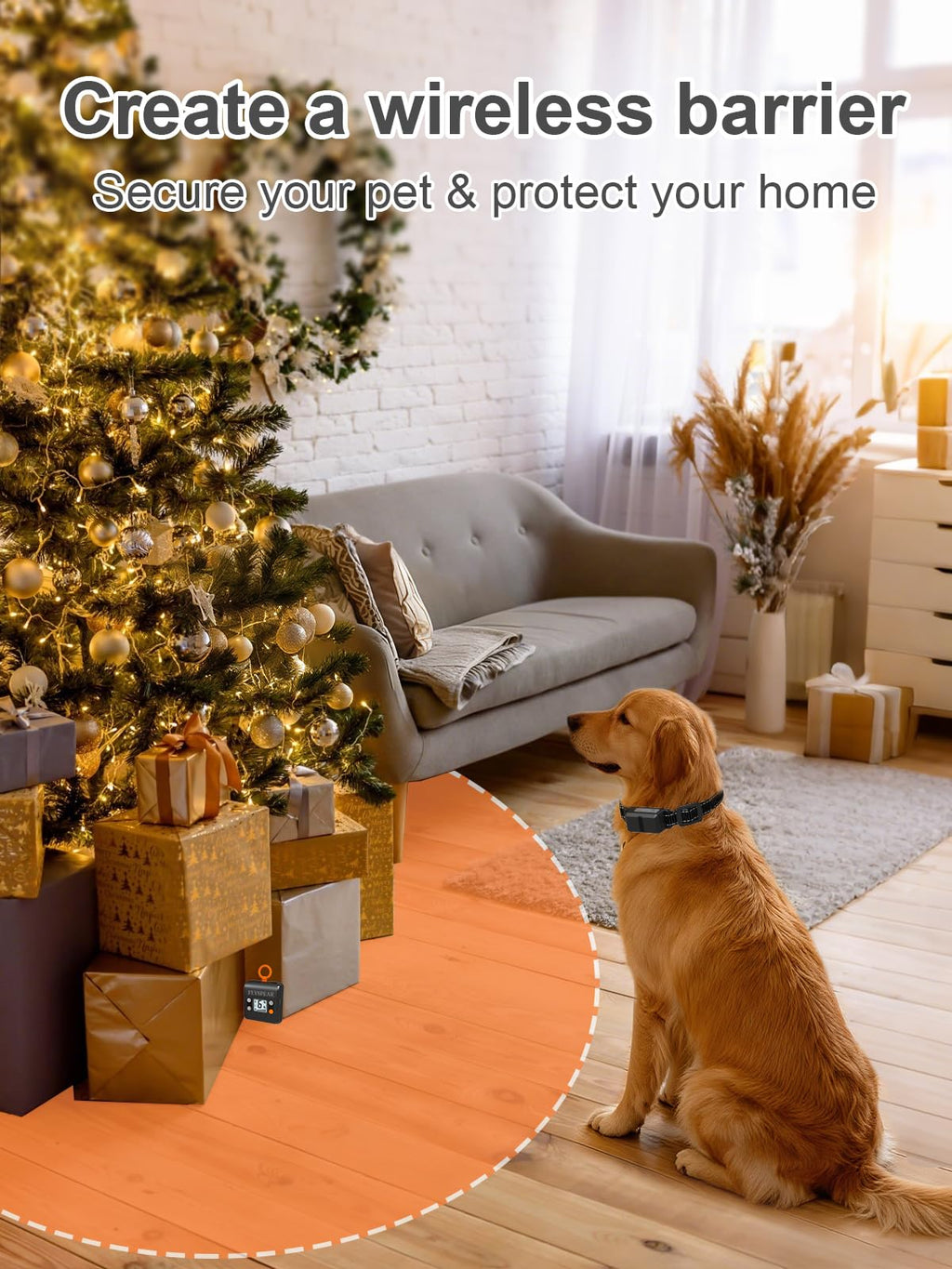 Wireless Rechargeable Indoor Pet Barrier with 6 Adjustable Range O64401