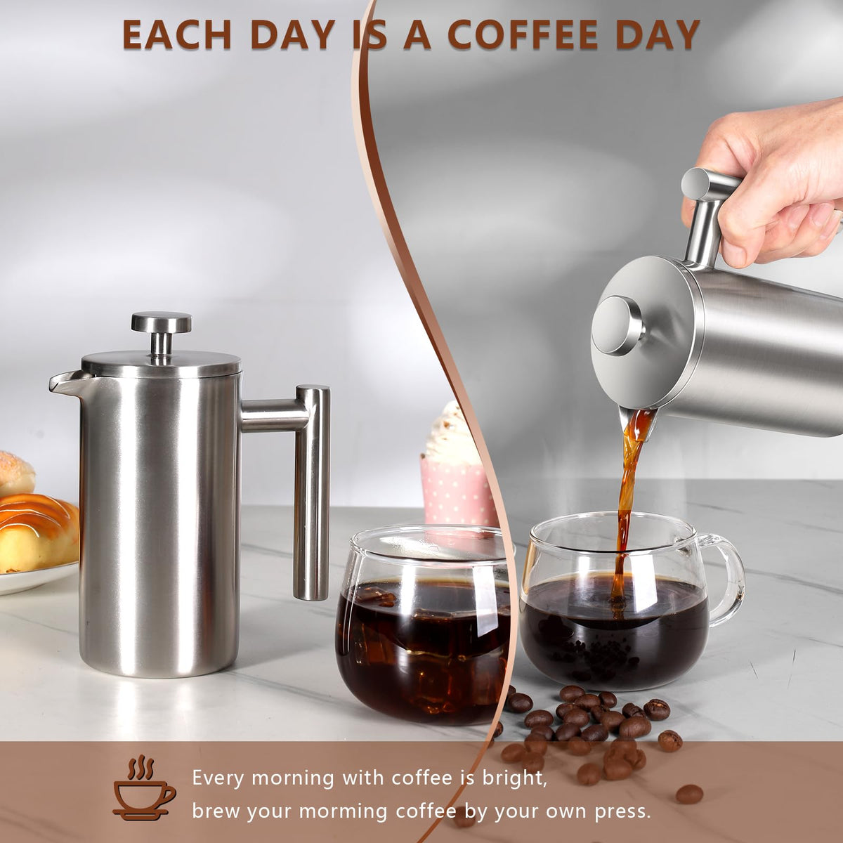 12 OZ Stainless Steel French Press Coffee Maker D3462