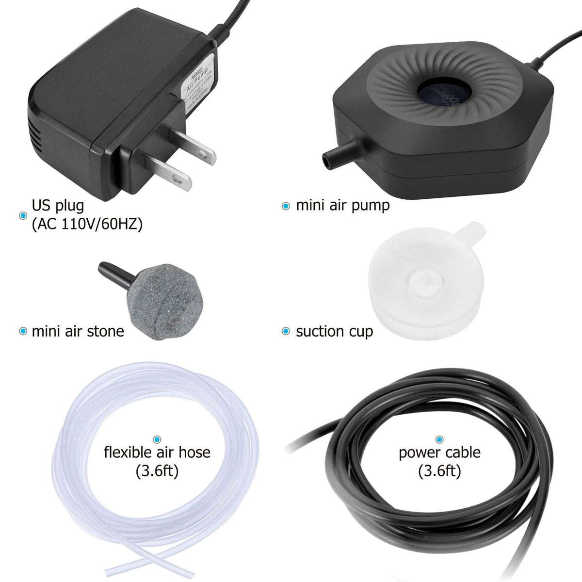 1.5W Mini Aquarium Air Pump with Air Tubing and Air Stone K9332