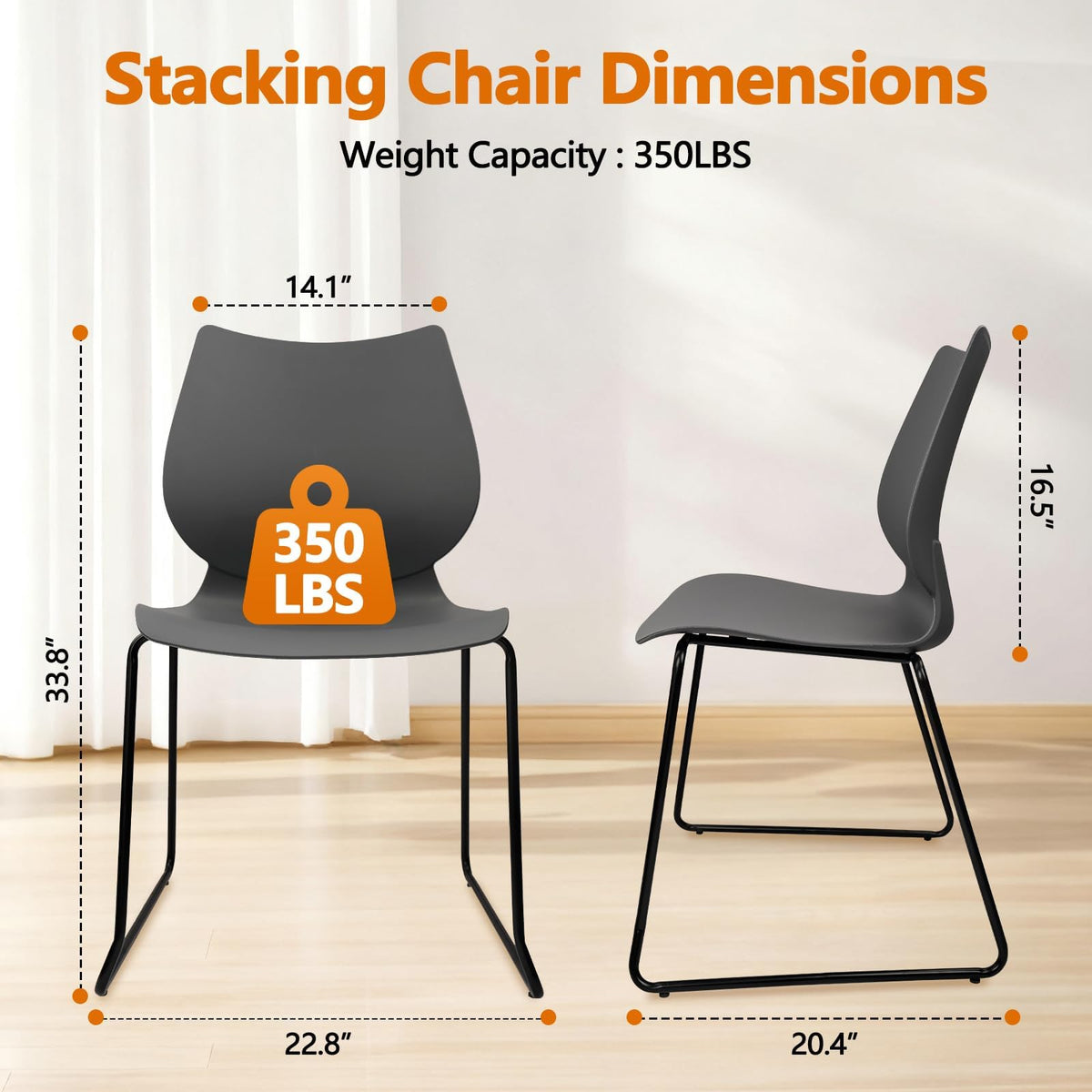 Stacking Chairs with Metal Legs Set of 12, Grey H3157