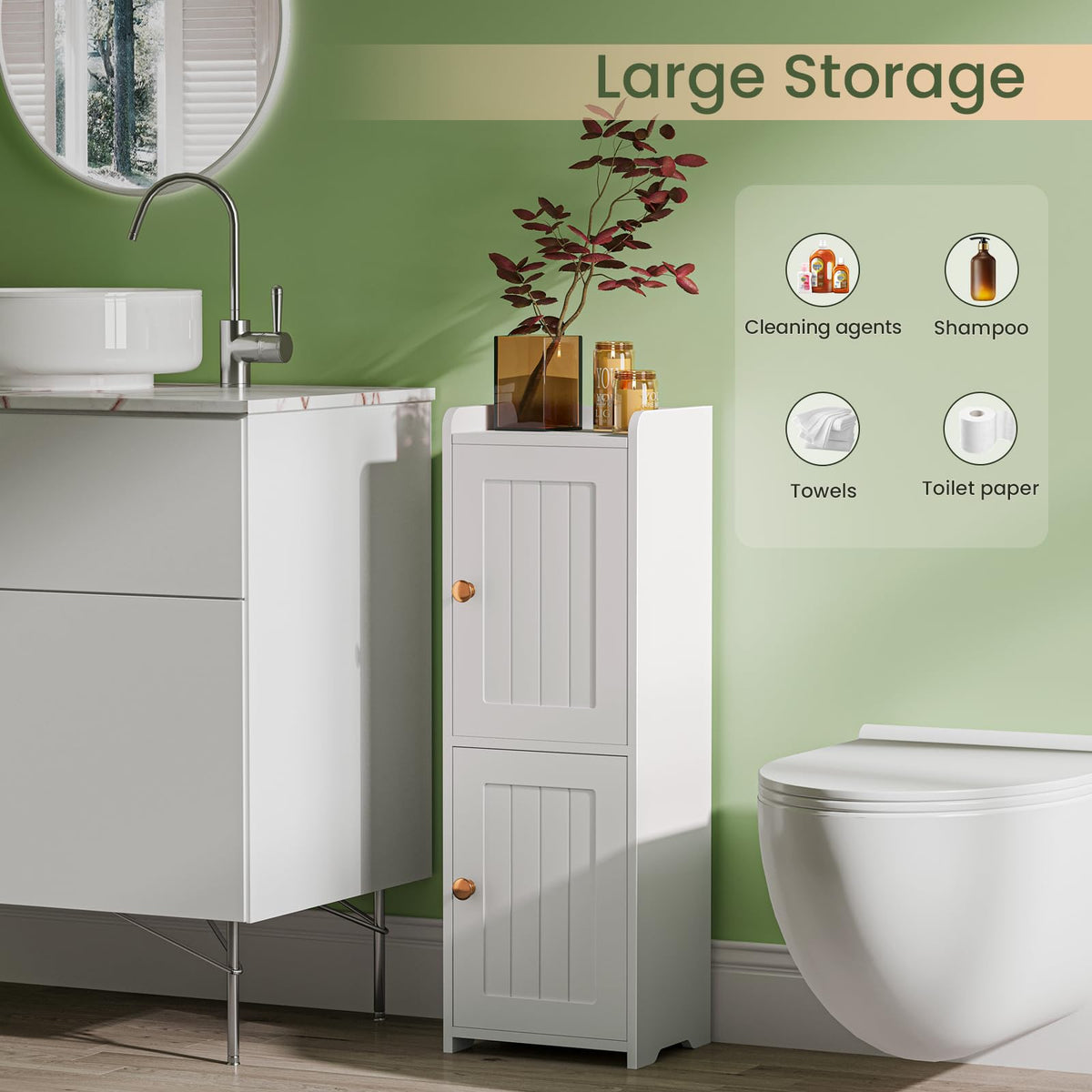 White Bathroom Storage Cabinet with 2 Doors N10603