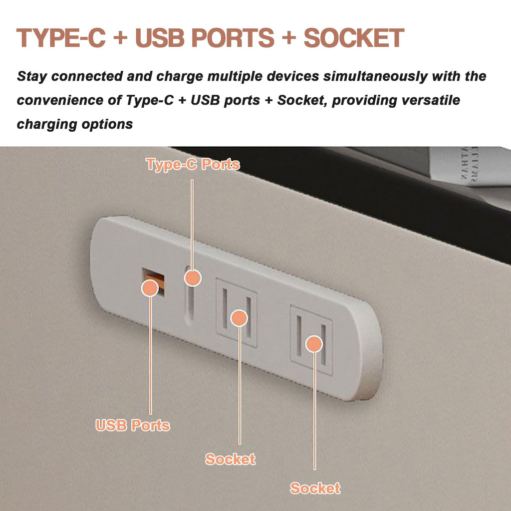 Light Gray Nightstand with Charging Station and USB Ports D812249
