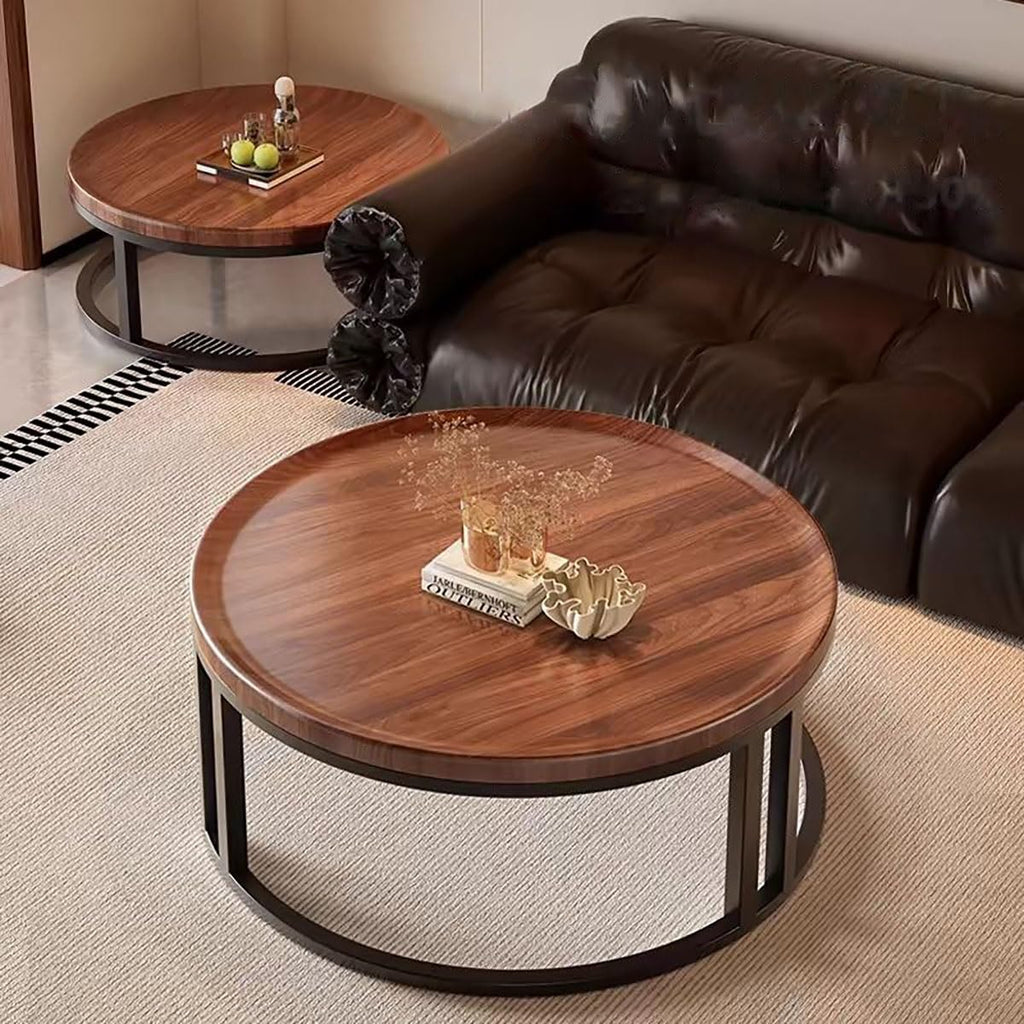 Round Nesting Coffee Tables 2-Piece Set Wood Top Metal Frame R38206