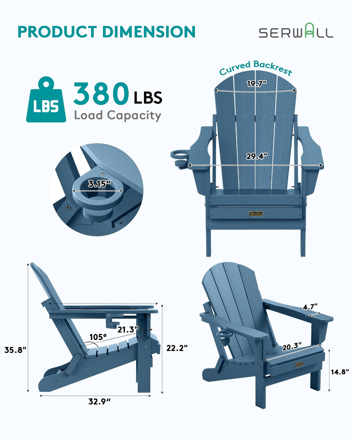 Folding Adirondack Chair Set of 2 with Cup Holder G721540