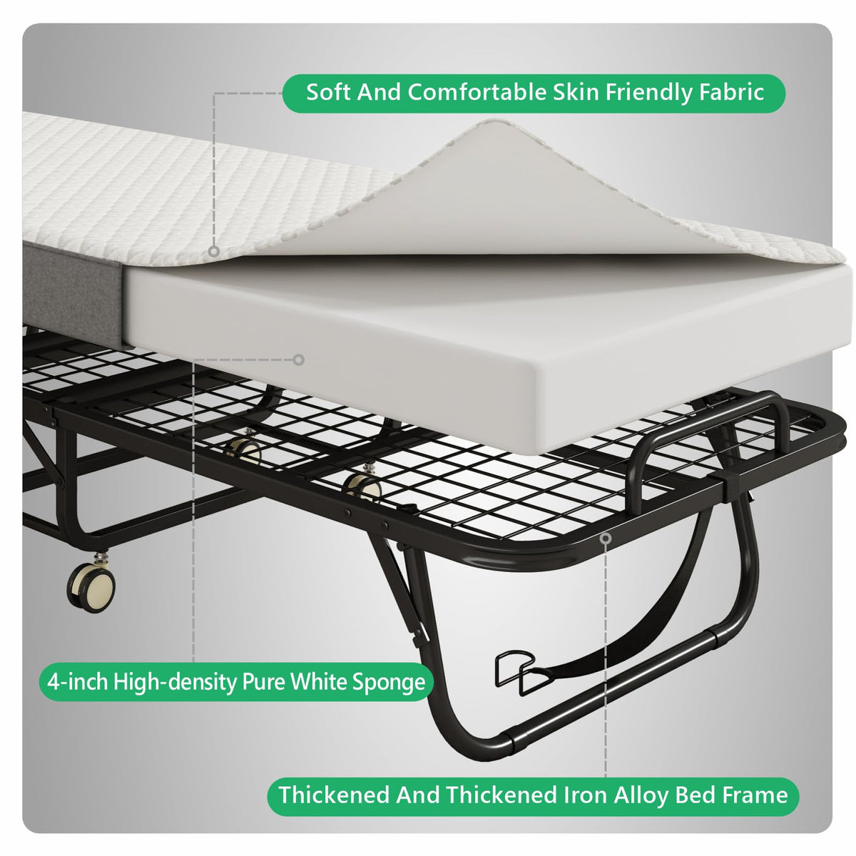 Folding Twin XL Size Bed with Memory Foam Mattress G6464