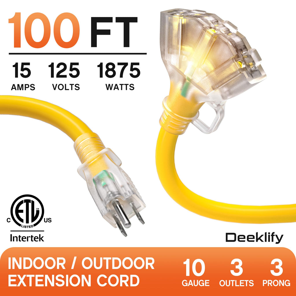 100FT 10 Gauge Extension Cord with Multiple Outlets Yellow U243716