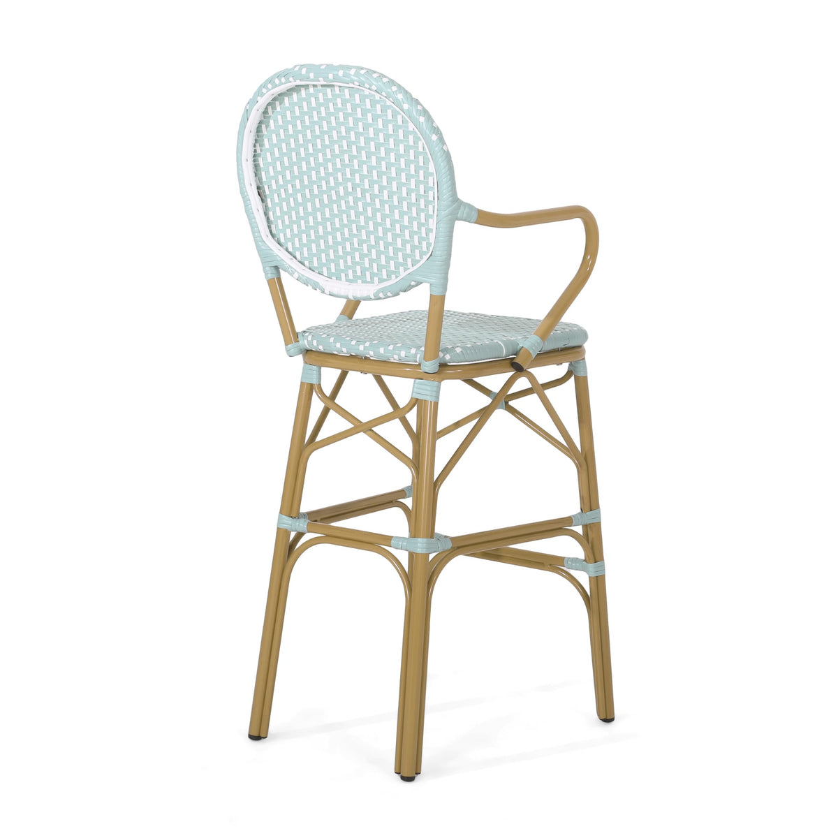Teal Bamboo Print Wicker Aluminum Bar Stools Set of 2 E66333