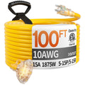 100FT 10 Gauge Extension Cord with Multiple Outlets Yellow U243716