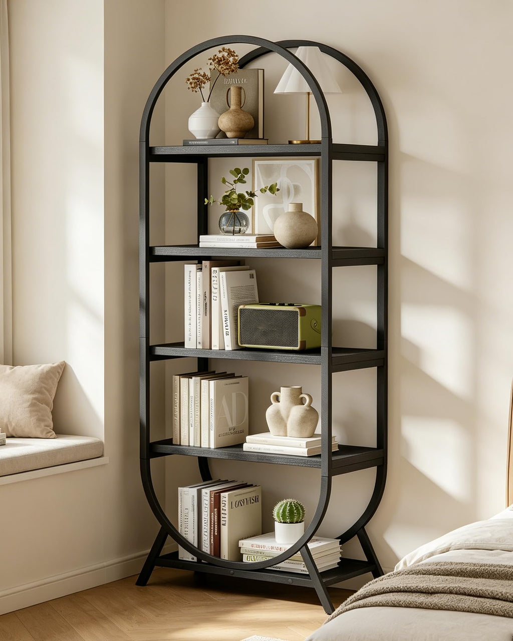 Black 5 Tier Arched Bookshelf Z14598
