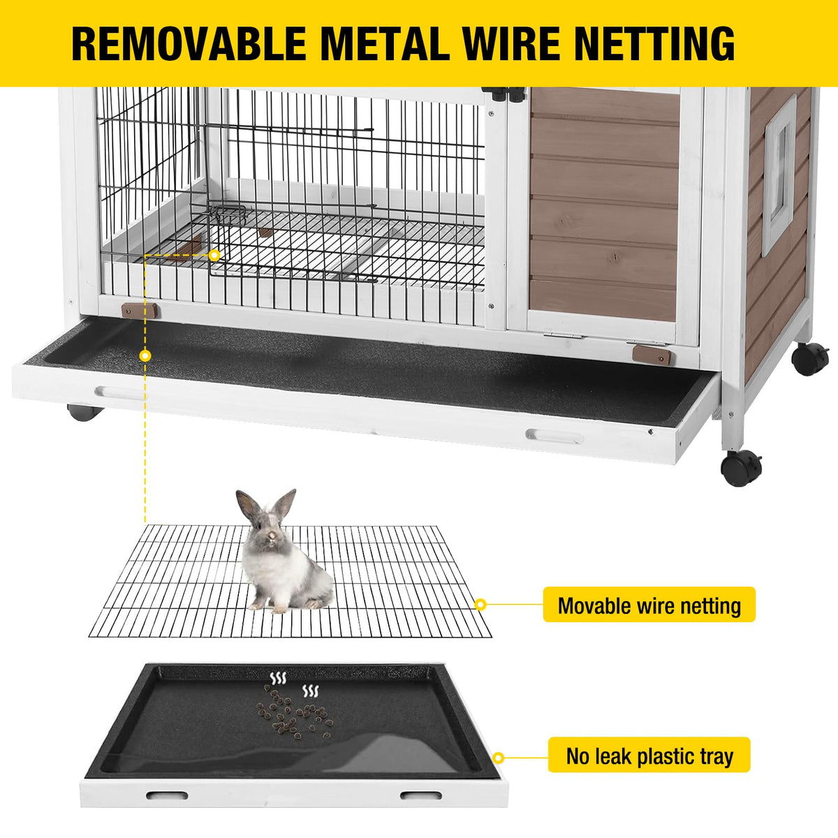 Brown Rabbit Hutch with Wire Floor and Plastic Tray X461796