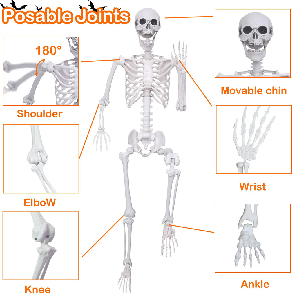 5.4ft/165cm Halloween Skeleton with Crows Movable Joints N84293