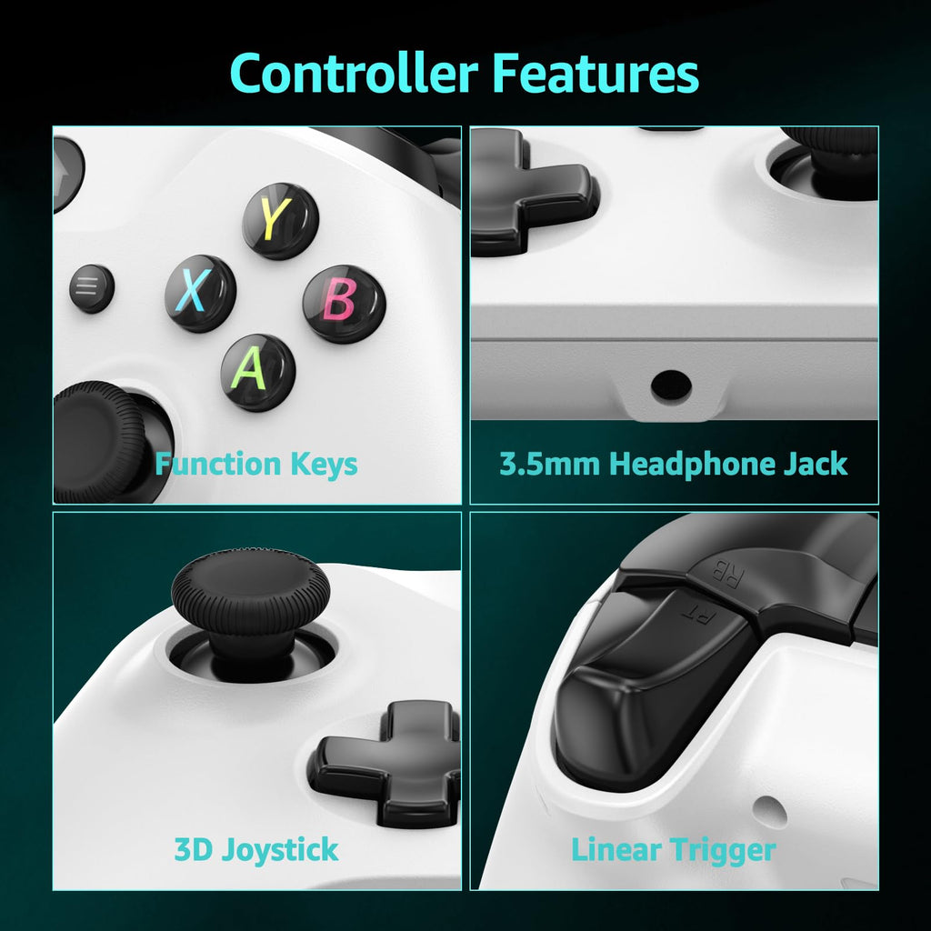 Wired Gamepad with Hall Effect Joysticks Turbo Dual Vibration 3.5mm Headphone Jack White 7.2ft G4561