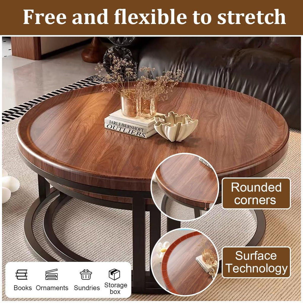 Round Nesting Coffee Tables 2-Piece Set Wood Top Metal Frame R38206