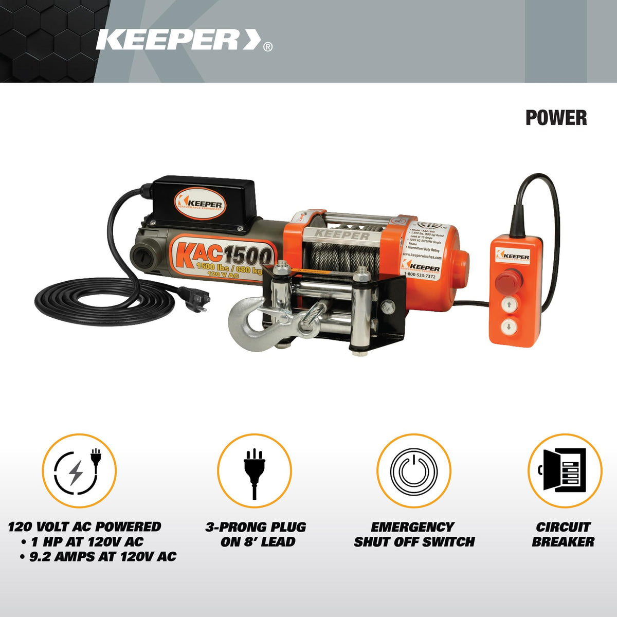 Electric Winch 110/120V AC with Remote 1500 lb. Capacity B84864