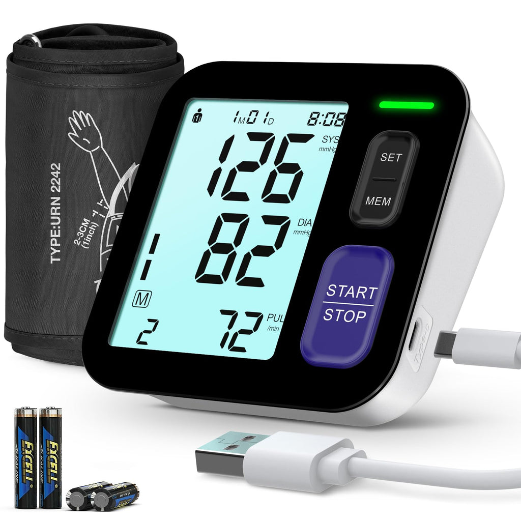 Upper Arm Blood Pressure Machine Medium/Large Cuff Automatic Digital BP Monitor Backlit LCD 2-User Mode Z14274