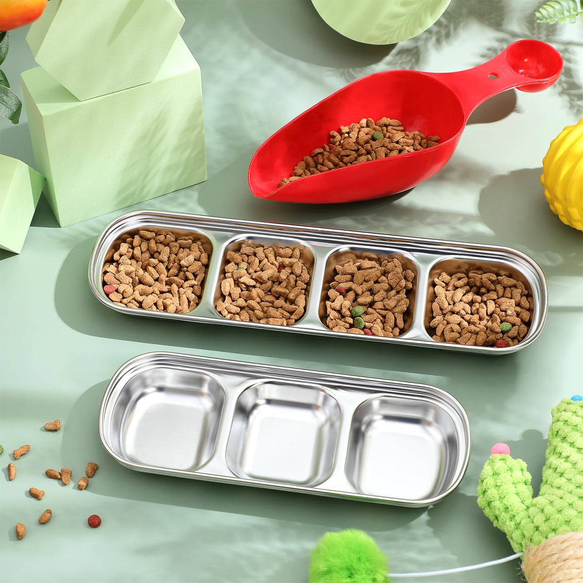 2pcs Stainless Steel Compartment Pet Food Bowls T88208