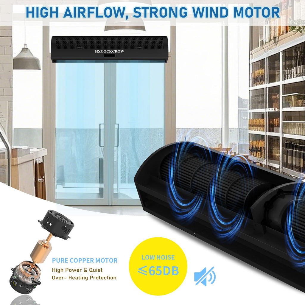 36 Inch Black Air Curtain with Door Magnetic Switch Q390048