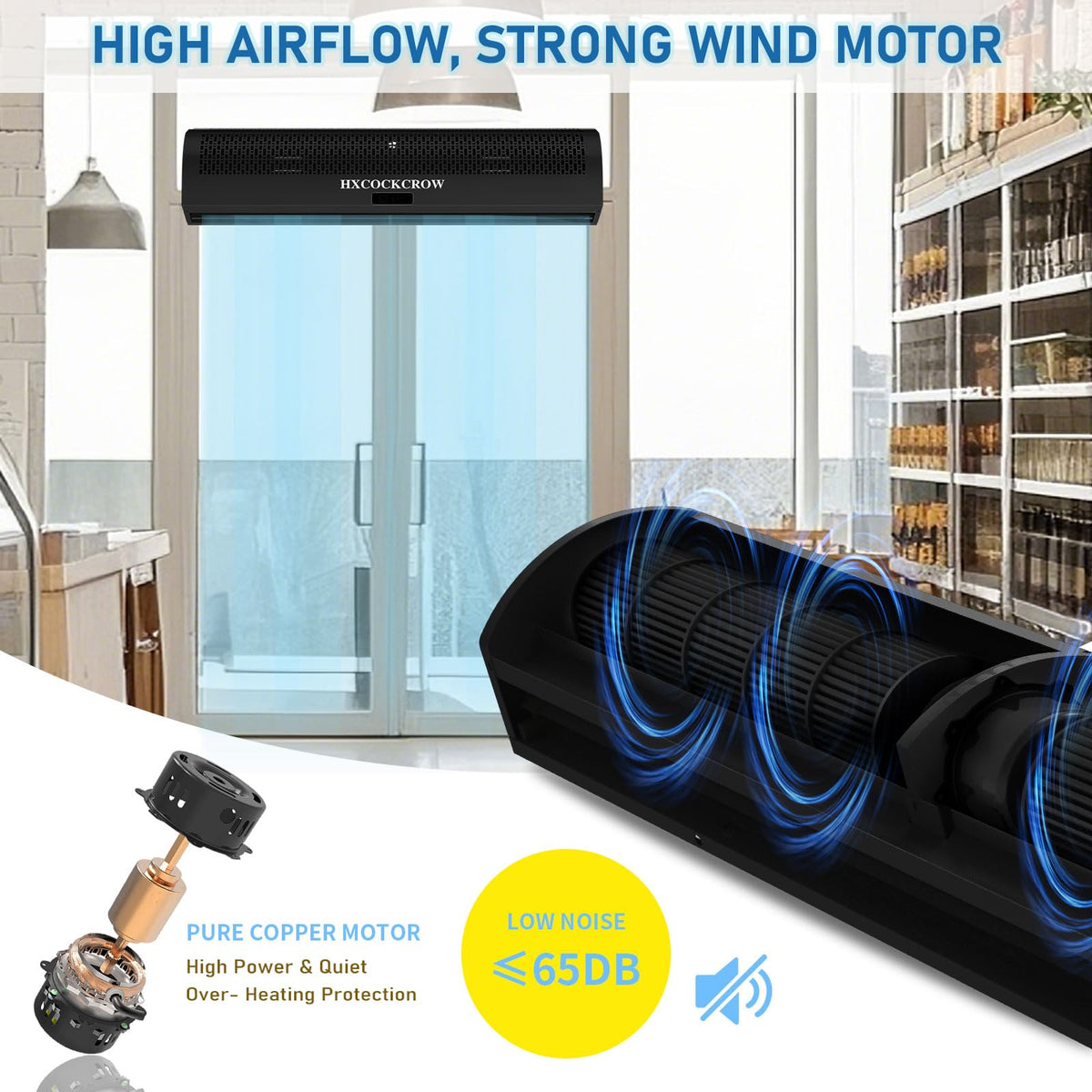 36 Inch Black Air Curtain with Door Magnetic Switch Q390048