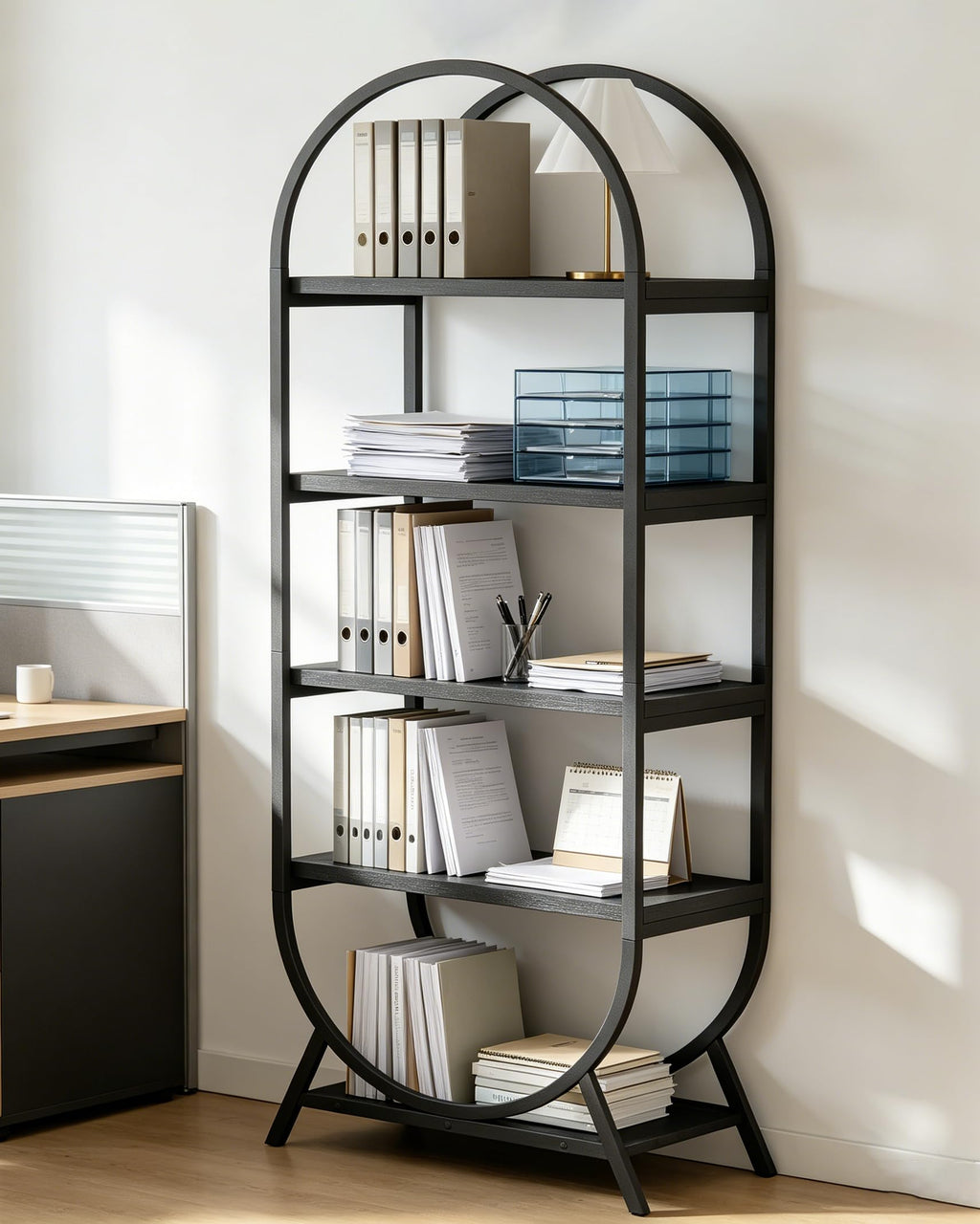 Black 5 Tier Arched Bookshelf Z14598