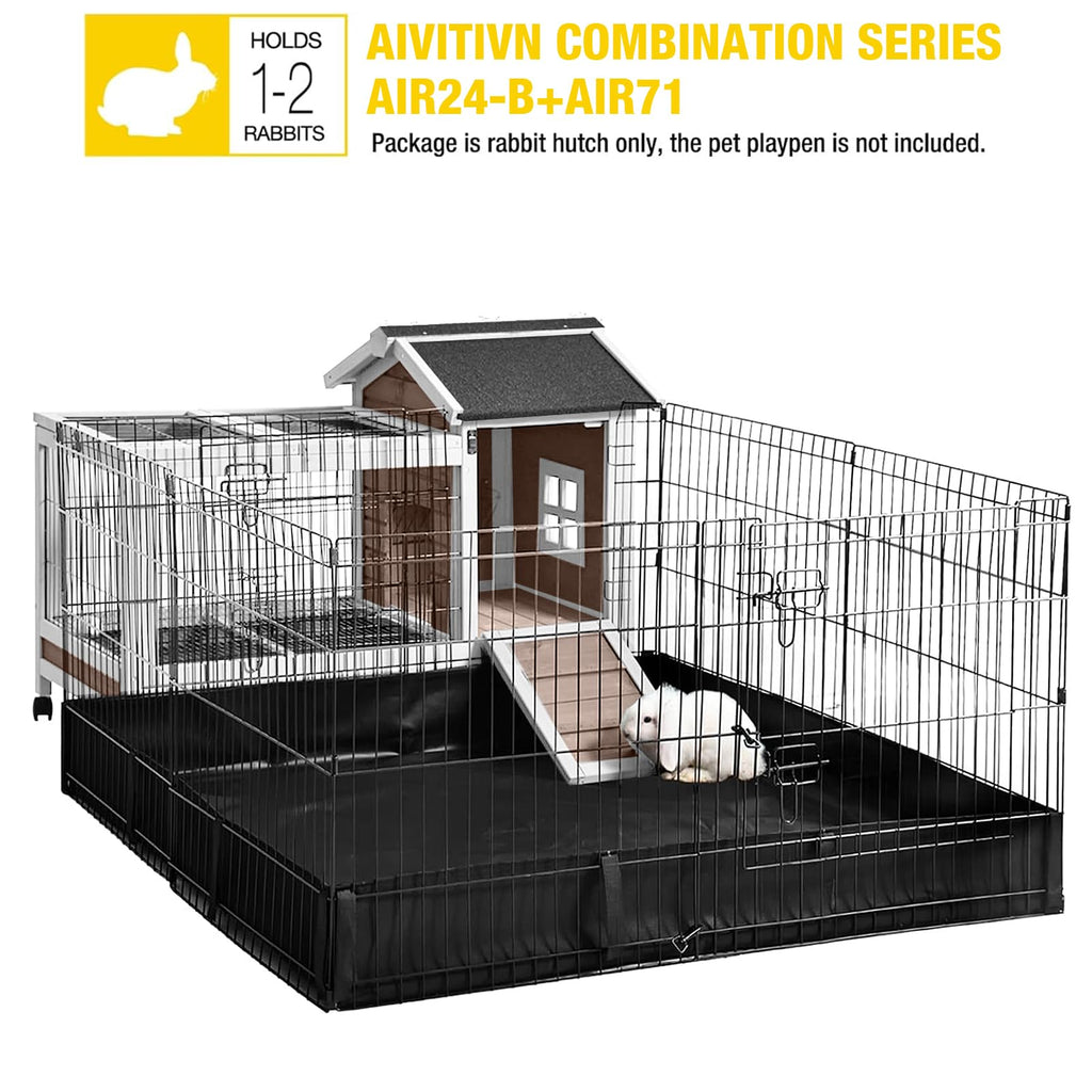 Brown Rabbit Hutch with Wire Floor and Plastic Tray X461796