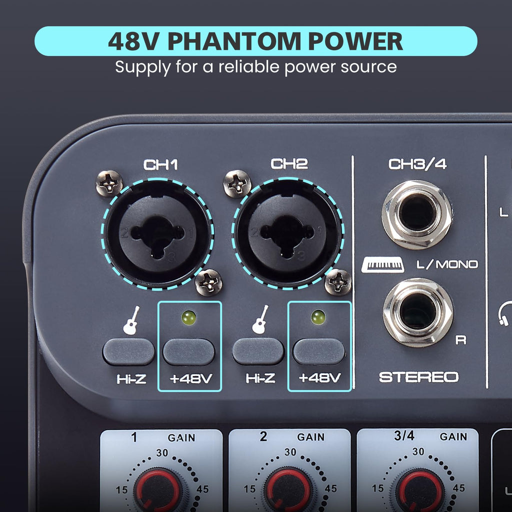 4 Channel DJ Audio Mixer with XLR 1/4" Interface A7164