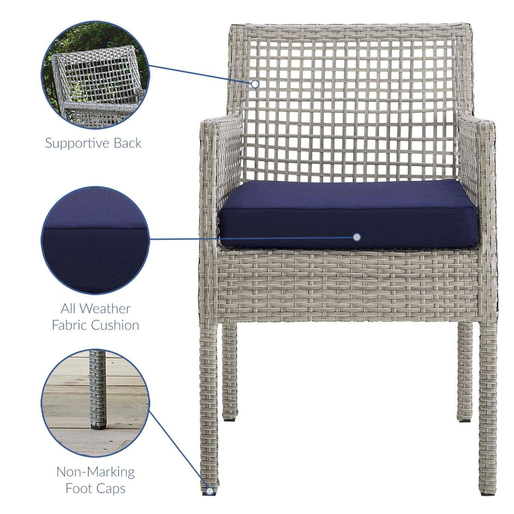 Gray Navy Wicker Rattan Outdoor Dining Arm Chair with Cushion D1537