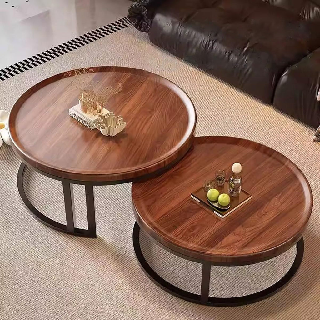 Round Nesting Coffee Tables 2-Piece Set Wood Top Metal Frame R38206