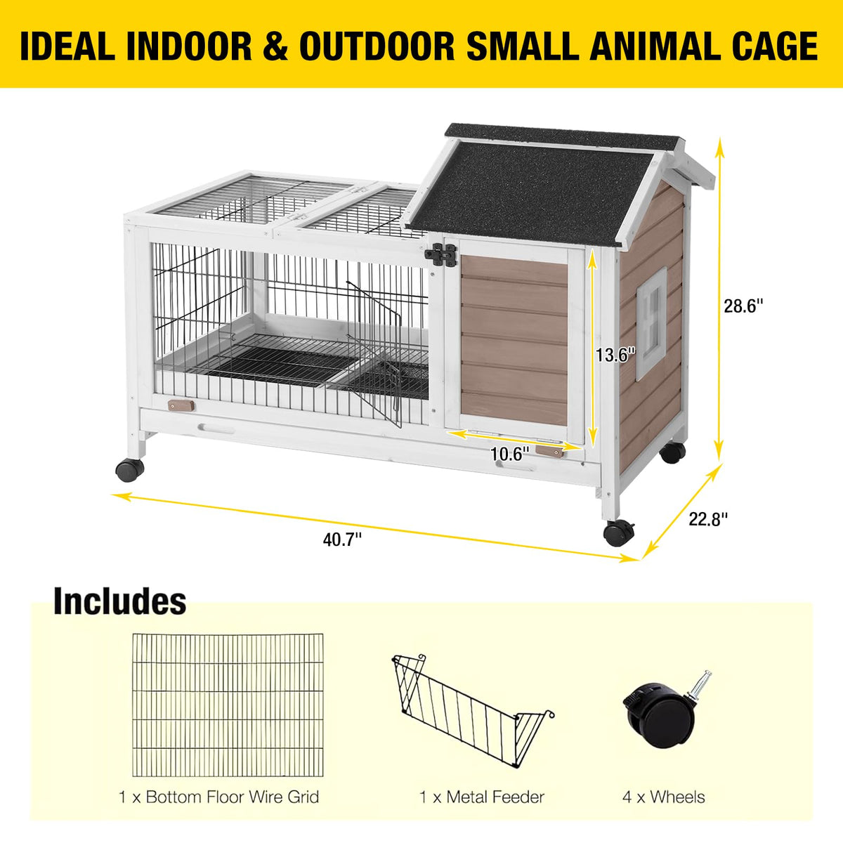 Brown Rabbit Hutch with Wire Floor and Plastic Tray X461796