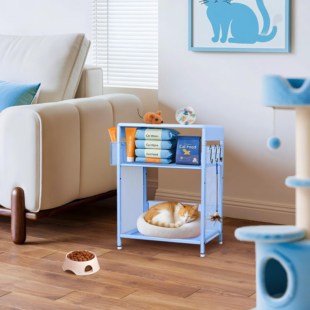 Sky Blue Kids Nightstand with Hooks and Holder H5199