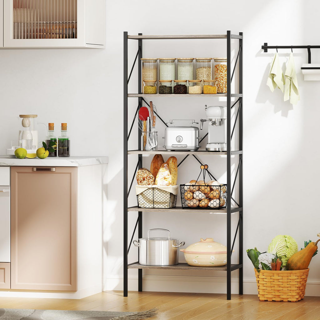 5-Tier Industrial Bookshelf with Open Storage Shelves K14667