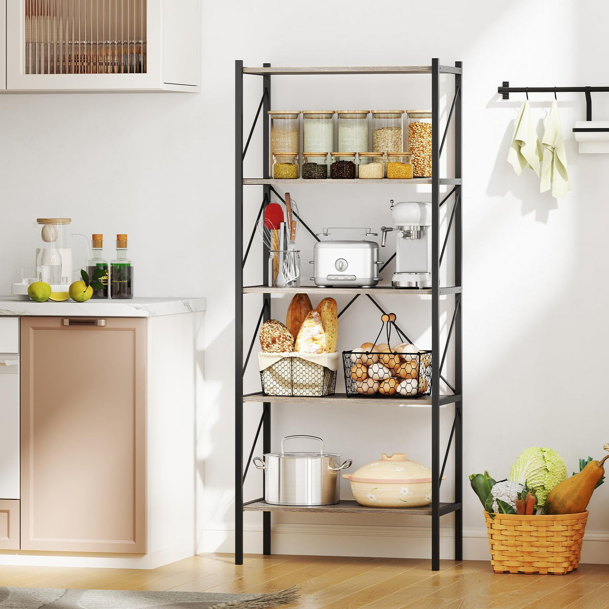 5-Tier Industrial Bookshelf with Open Storage Shelves K14667
