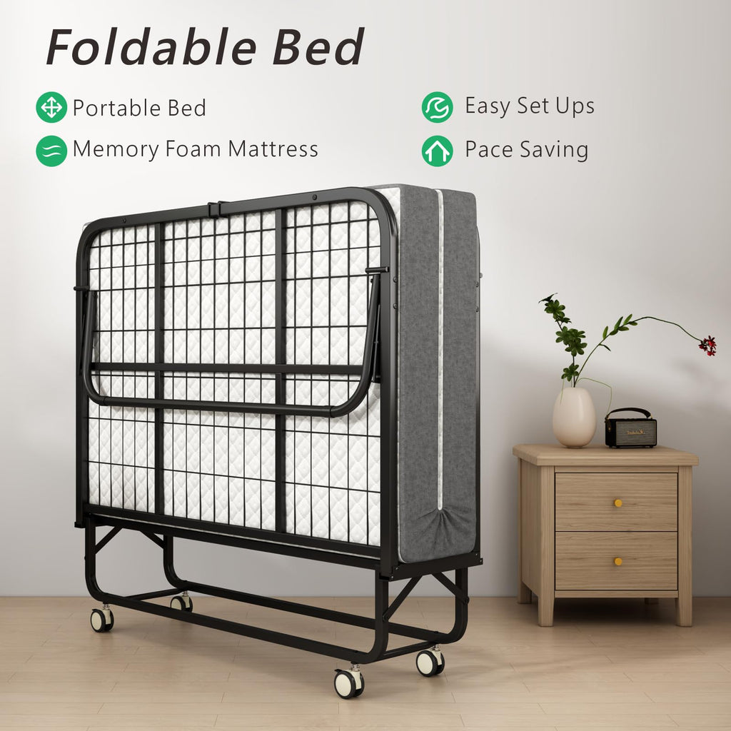 Folding Twin XL Size Bed with Memory Foam Mattress G6464