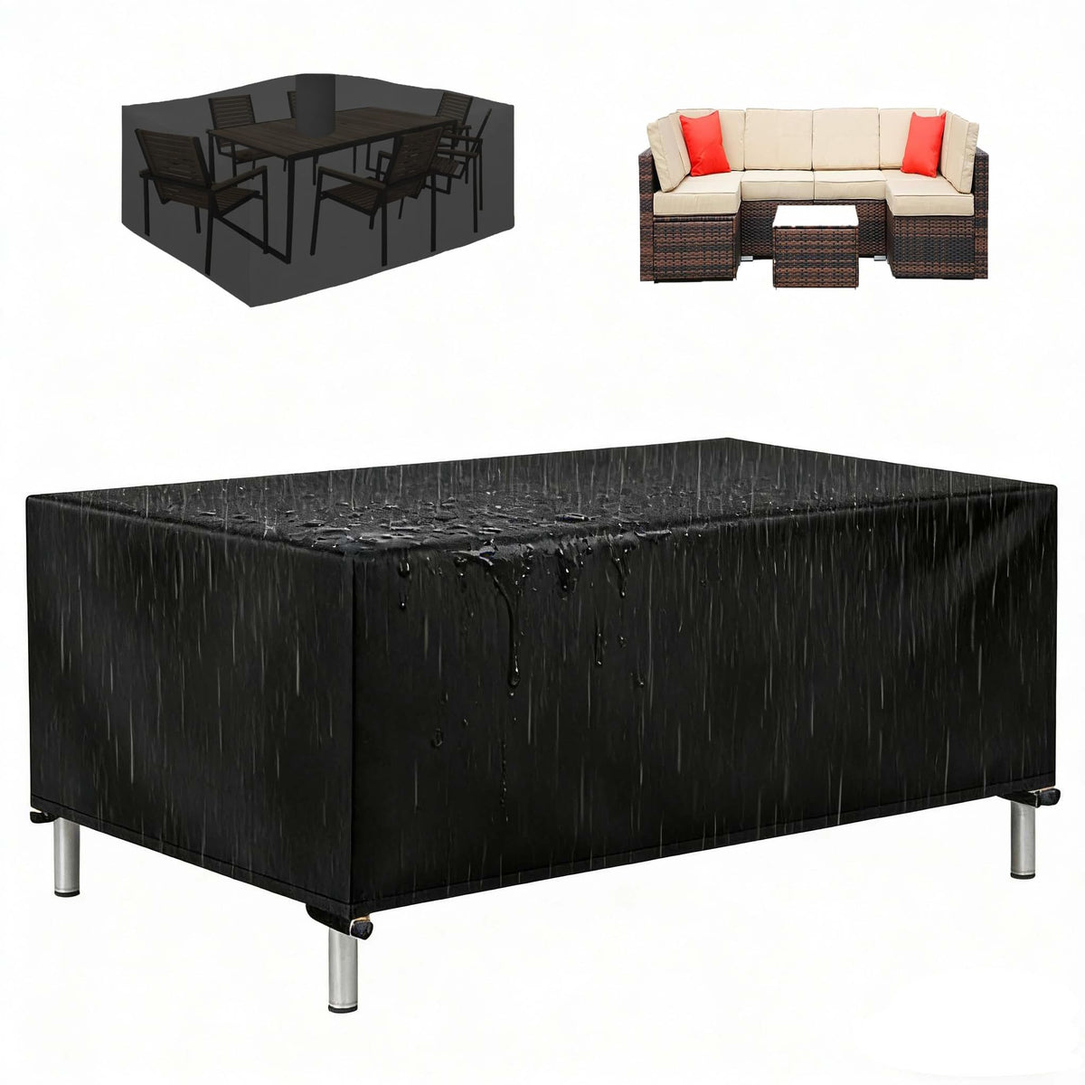 Black Waterproof Oxford Patio Furniture Cover Q3344