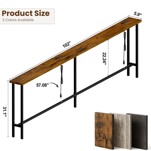 102 Inch Narrow Sofa Table with Power Outlets Y490532
