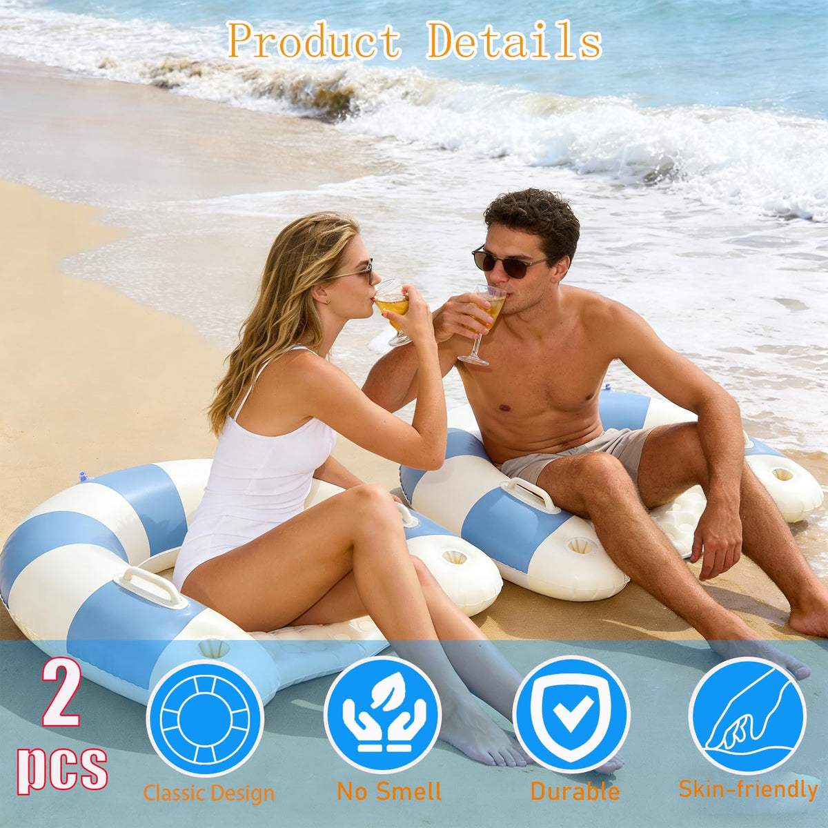 2 Pack Inflatable Pool Chairs with Cup Holders I3470