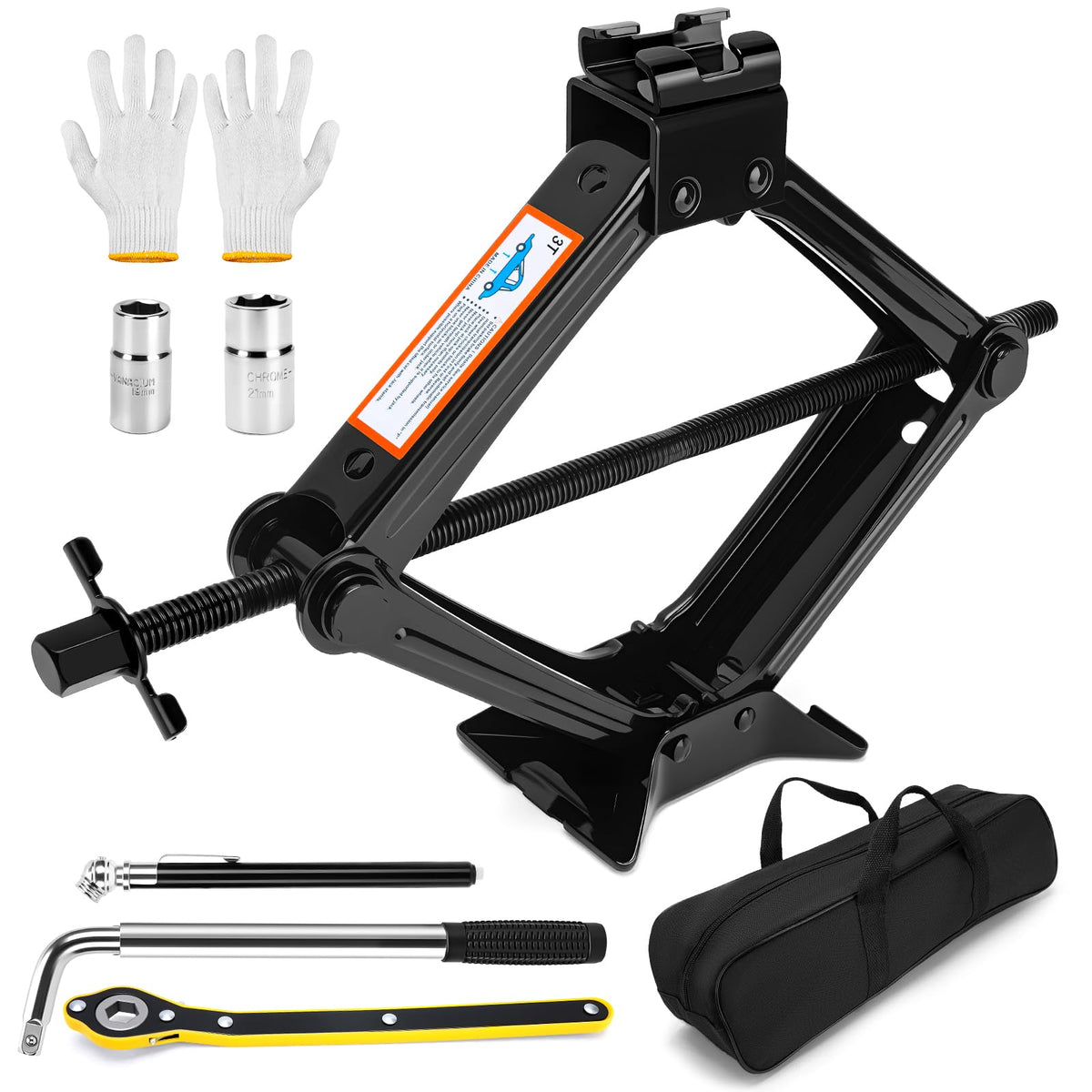3 Ton Portable Scissor Car Jack with Wheel Wrench C126694