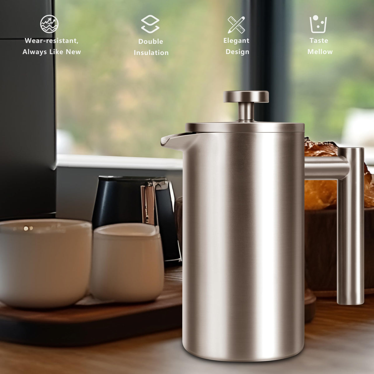 12 OZ Stainless Steel French Press Coffee Maker D3462