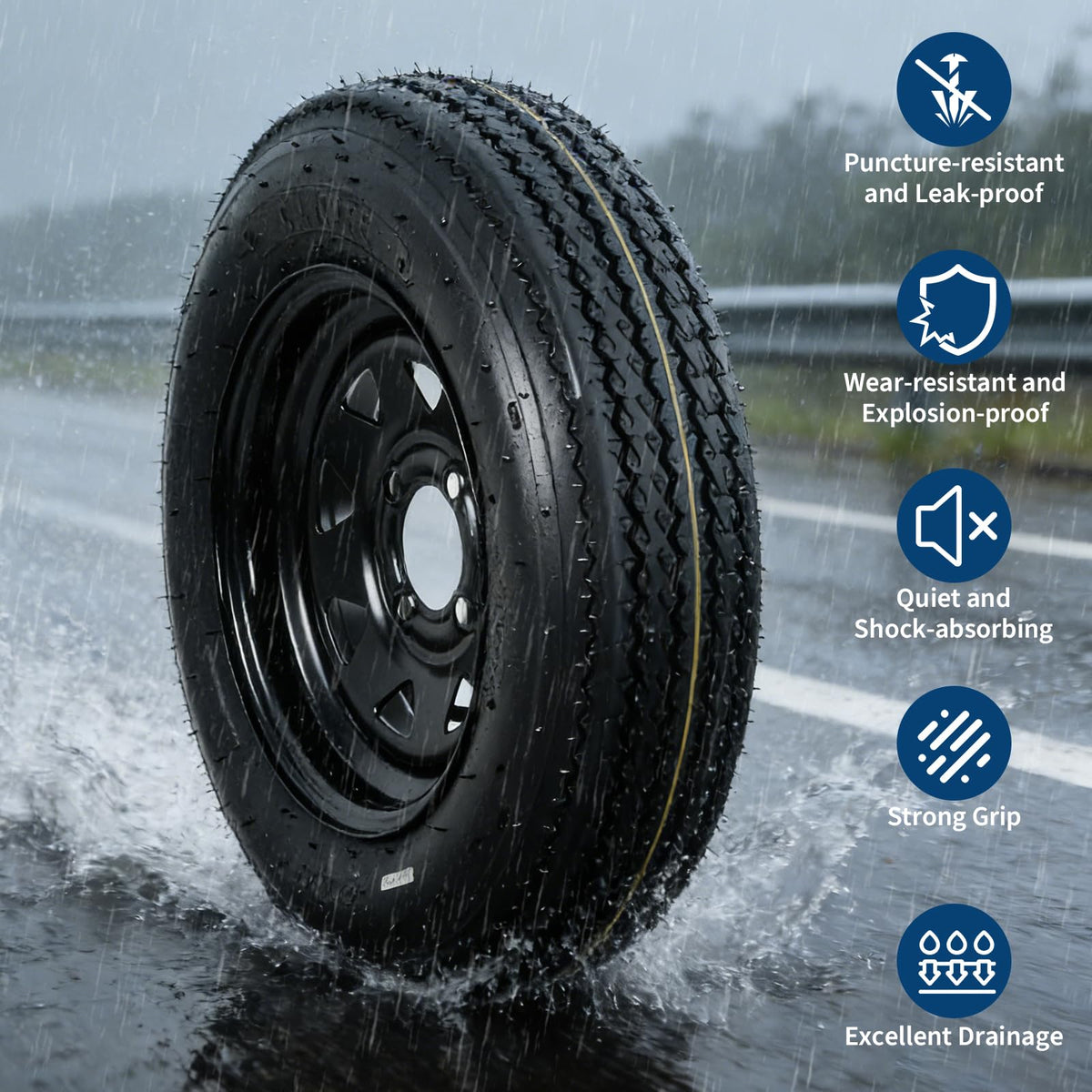 2-Pack Trailer Tire On Rim 5.30-12 4 Lug 12 in Wheels Load Range C Black N262786