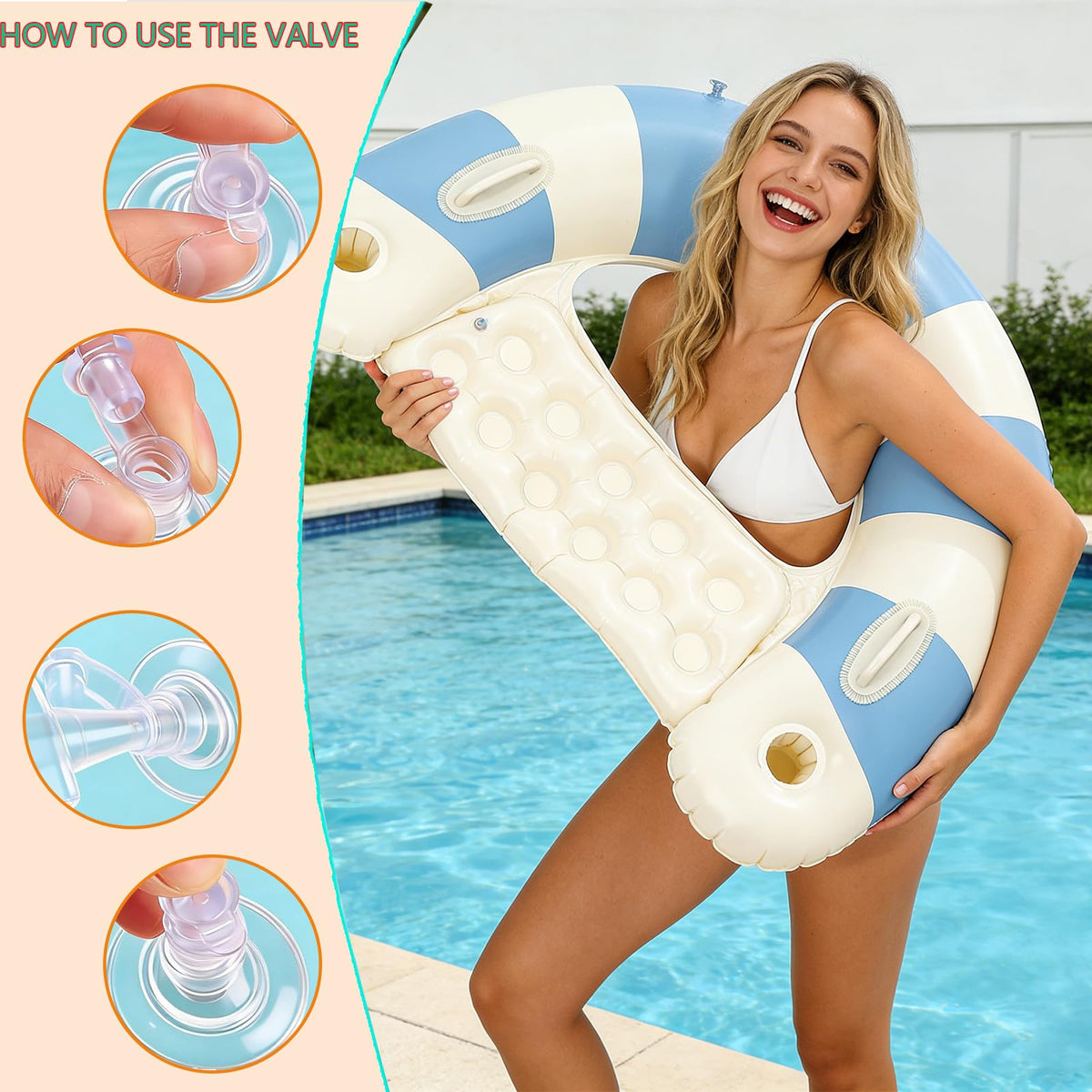 2 Pack Inflatable Pool Chairs with Cup Holders I3470