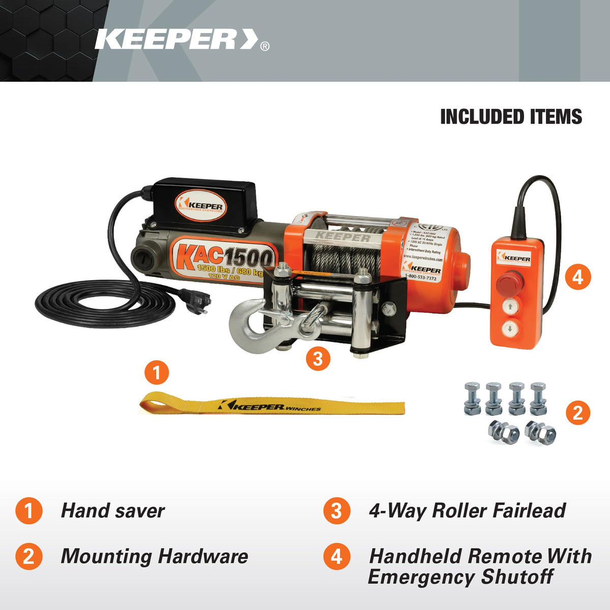 Electric Winch 110/120V AC with Remote 1500 lb. Capacity B84864
