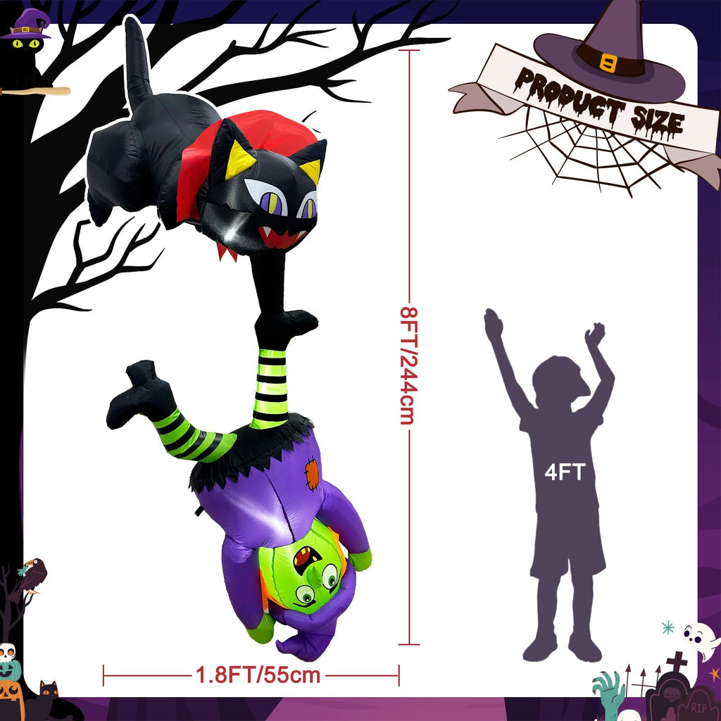 8FT Inflatable Witch Cat Halloween Outdoor Decorations T4629