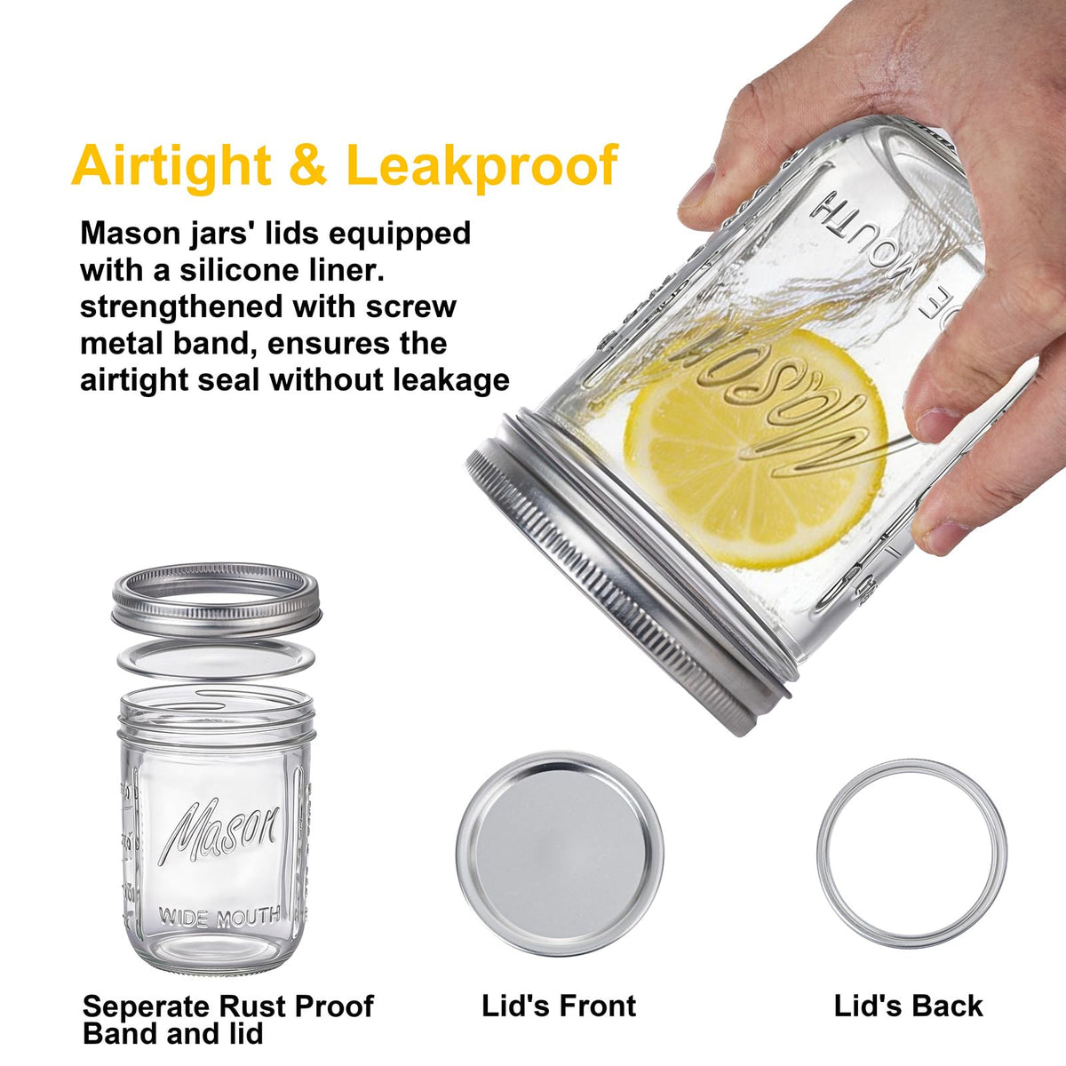 12 Pack 16 oz Wide Mouth Glass Mason Jars with Lids B66540