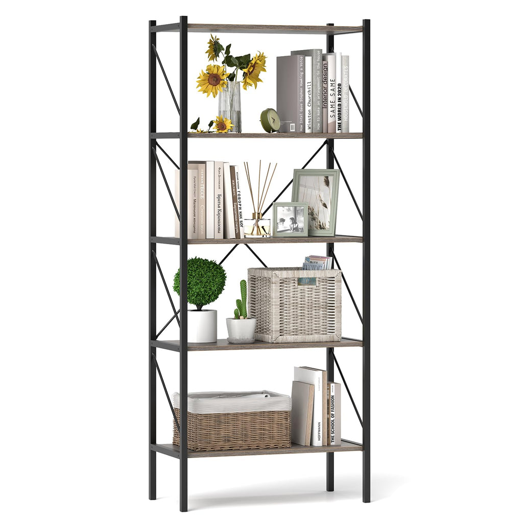 5-Tier Industrial Bookshelf with Open Storage Shelves K14667