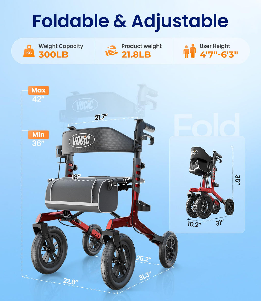 Walkers for Seniors with Seat Outdoor Rollator 12'' All Terrain I9114