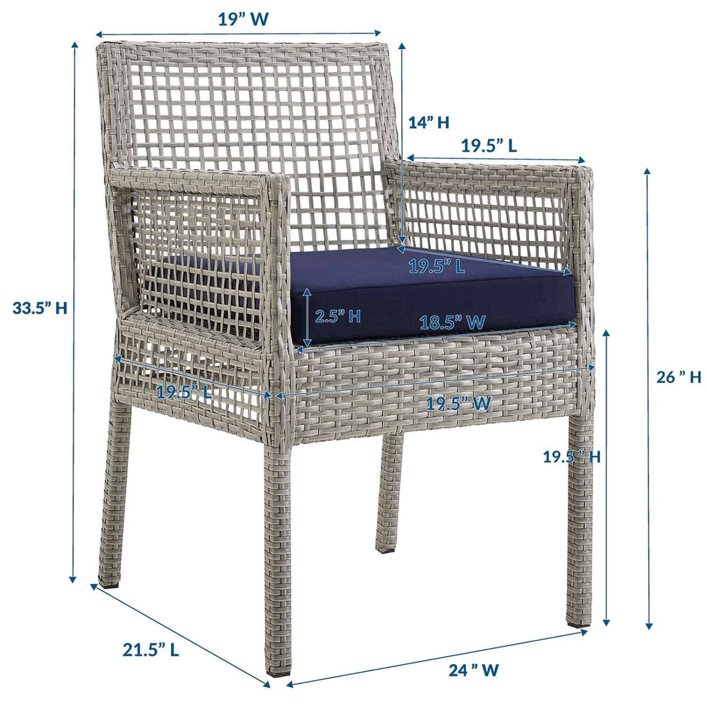 Gray Navy Wicker Rattan Outdoor Dining Arm Chair with Cushion D1537