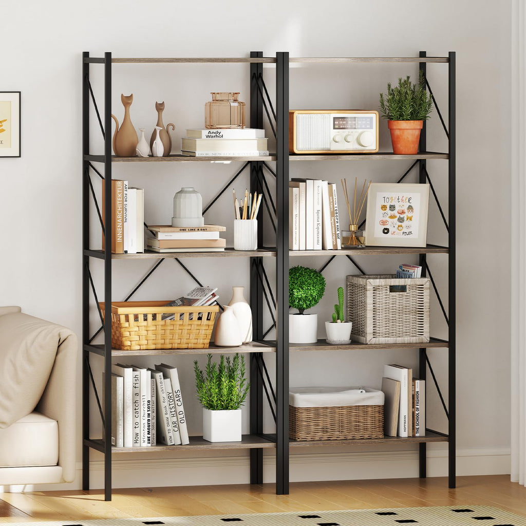 5-Tier Industrial Bookshelf with Open Storage Shelves K14667