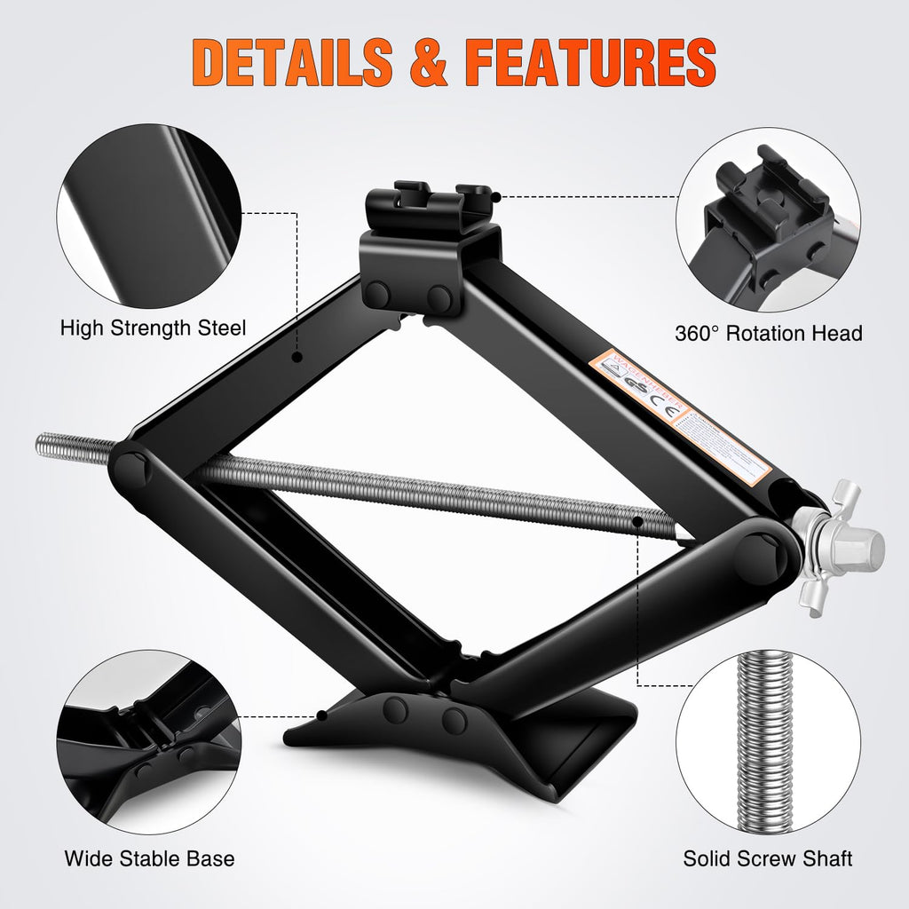 1.5 Ton Scissor Jack with Ratchet Lug Wrench F770820
