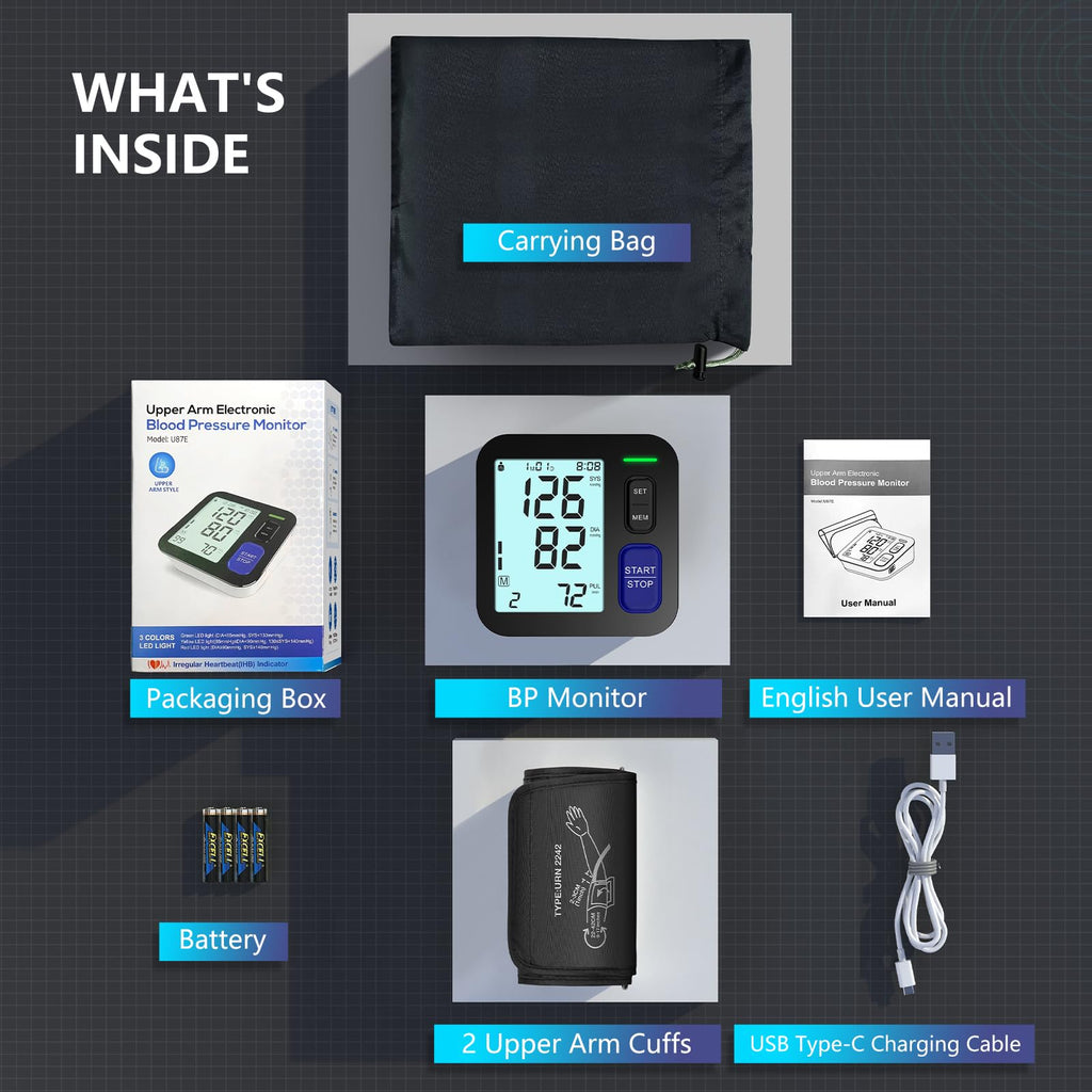 Upper Arm Blood Pressure Machine Medium/Large Cuff Automatic Digital BP Monitor Backlit LCD 2-User Mode Z14274