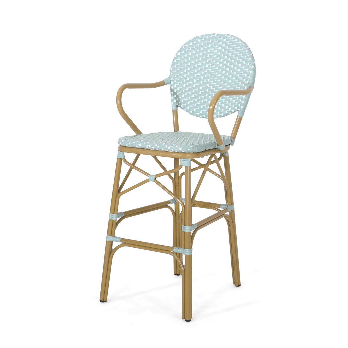 Teal Bamboo Print Wicker Aluminum Bar Stools Set of 2 E66333